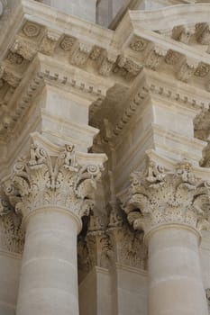 The Dome on the Piazza del Domo in the old Town of Siracusa in Sicily in south Italy in Europe.