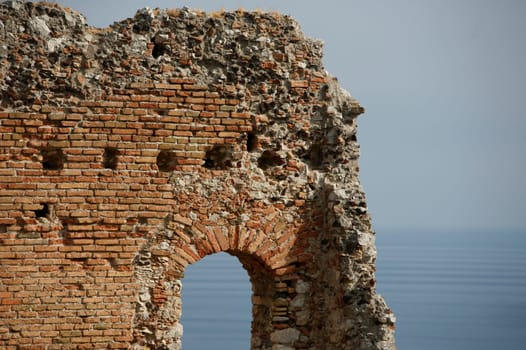 the coast of the old Town of  Taormina in Sicily in south Italy in Europe.