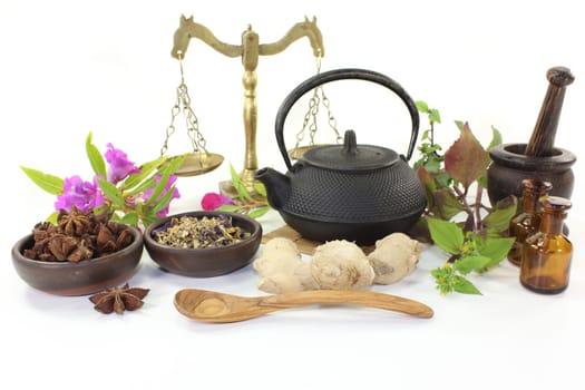 various Chinese remedies against a white background