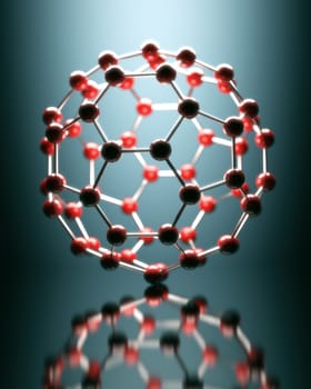 Molecular structure floating on reflective surface.