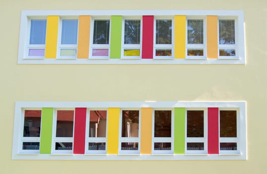 Colorful windows on school building