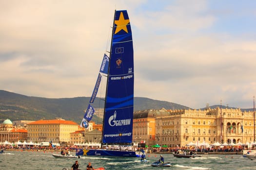 TRIESTE, ITALY - OCTOBER, 12: Esimit Europa 2 the winner of the 46° Barcolana regatta