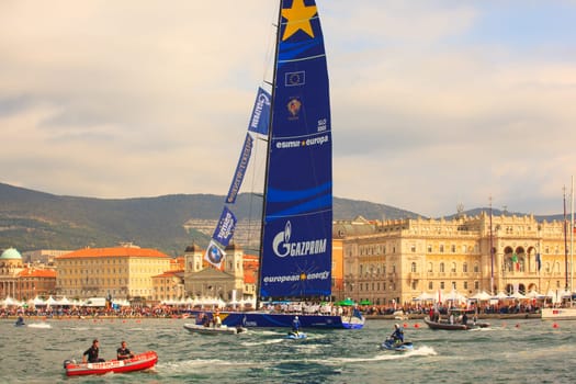 TRIESTE, ITALY - OCTOBER, 12: Esimit Europa 2 the winner of the 46° Barcolana regatta