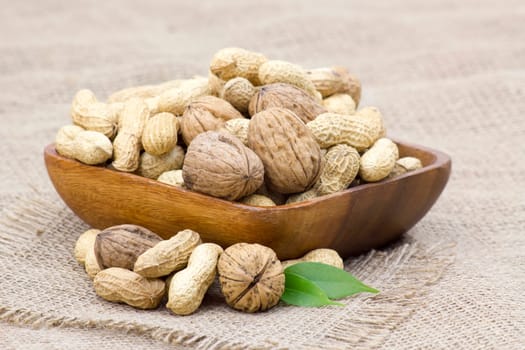 walnuts and peanuts in a bowl