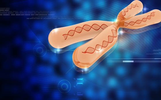 Digital illustration of chromosome in colour background