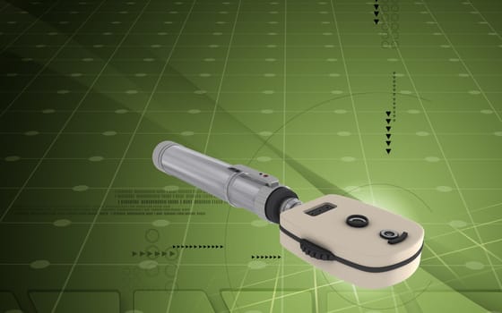 Digital illustration of ophthalmoscope in colour background