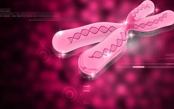 Digital illustration of chromosome in colour background