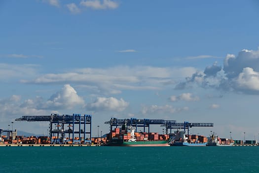 Commercial container port in sardinia in the city of Cagliari.