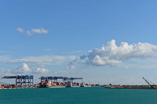 Commercial container port in sardinia in the city of Cagliari.