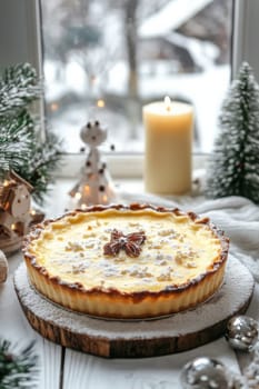 New Year's pie on a white table, Generative AI, food