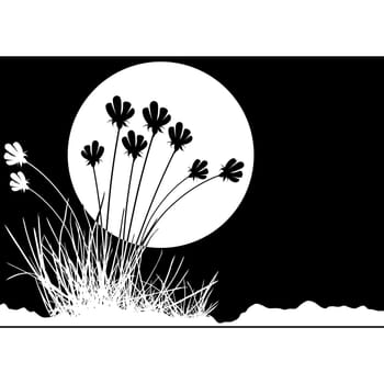 Grass And Moon - Abstract Background Illustration, Vector