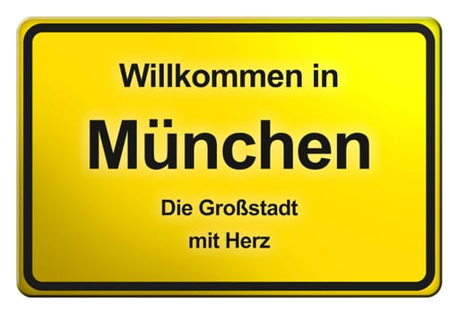 A yellow entrance sign with friendly welcome - Welcome