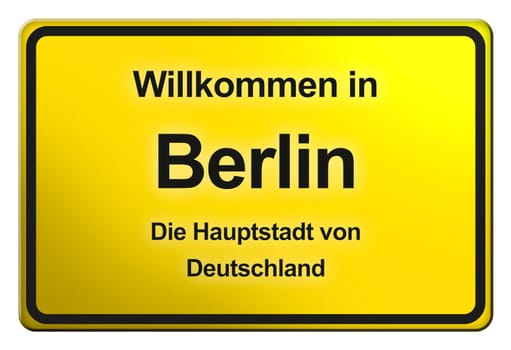 A yellow entrance sign with friendly welcome - Welcome