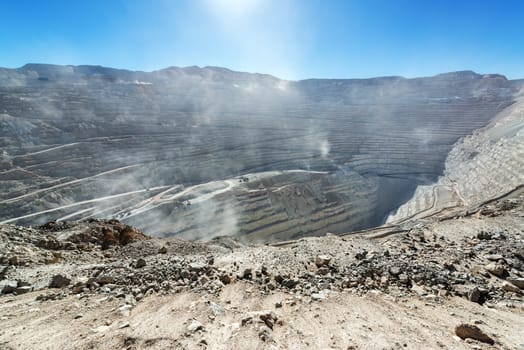 View of the open pit copper mine of Chuquicamata, Chile