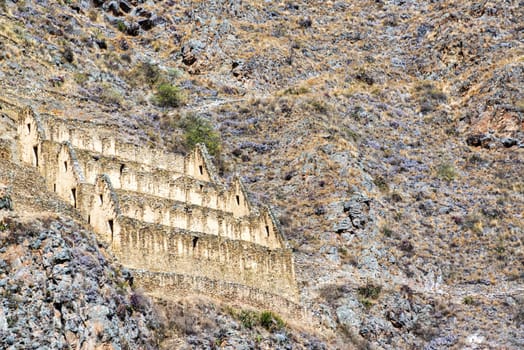 Old Inca ruins the small town of Ollantaytambo in the Sacred Valley near Cusco, Peru