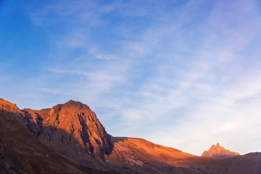 Beautiful light falling on hills in Ollantaytambo, Peru