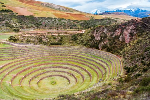 Circular Inca ruins at Moray in the Sacred Valley near Cusco, Peru