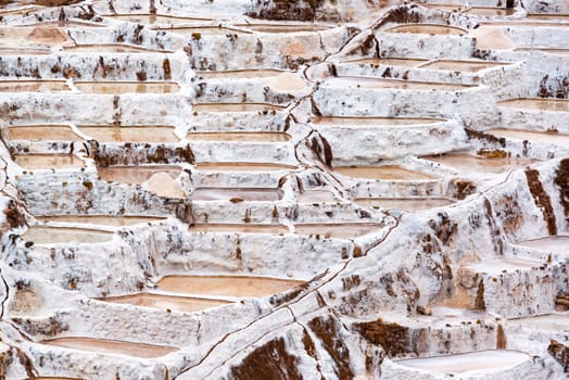 Salt production in the town of Maras in the Sacred Valley near Cusco, Peru