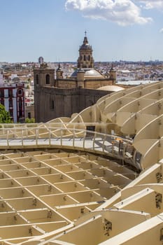 SEVILLE, SPAIN - MAY 2014: Texture graphic detail of Metropol Parasol in Plaza de la Encarnacion on 31 of May 2014 in Sevilla,Spain. A new Seville Market Hall and attractive destination.