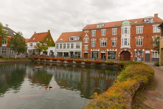 View over a small pond in the centre of Svendborg,Denmark