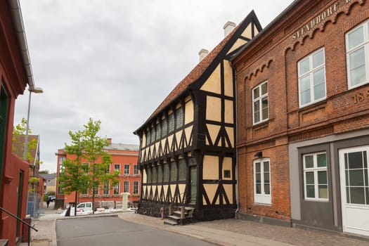 Half-timbered house in the city centre of Svendborg,Denmark