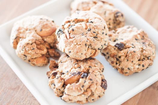 Healthy cookies on white plate, stock photo