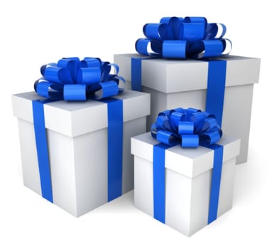 Three gift boxes. 3d illustration on white background