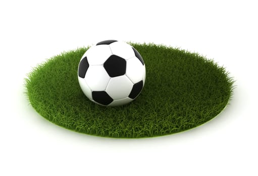 grass lawn with soccer ball - 3d render on white