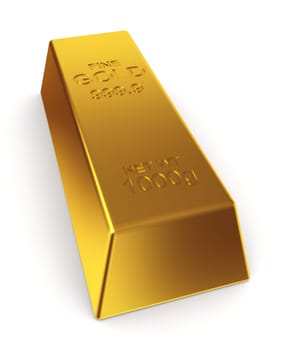 Gold ingot. 3d illustration on white background