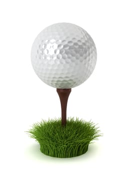 golf ball on grass - 3d render on white