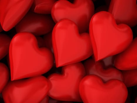 Many red hearts. 3d background