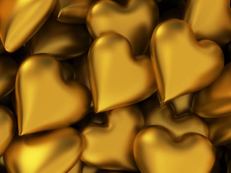 Many golden hearts. 3d background