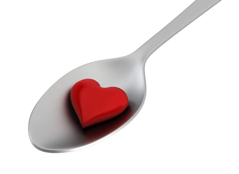 Herat on a spoon. 3d illustration on white background