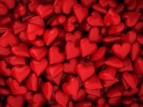 Many red hearts. 3d background