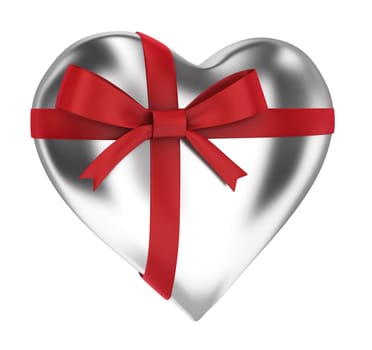 Heart with beautiful ribbon. 3d illustration on white background