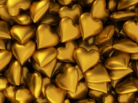 Many golden hearts. 3d background