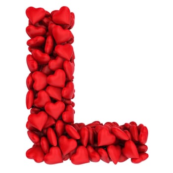 L letter made of little hearts. 3d illustration on white background