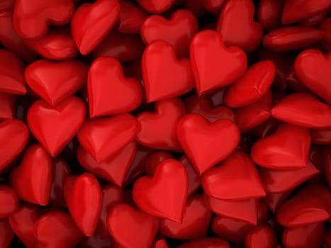 Many red hearts. 3d background