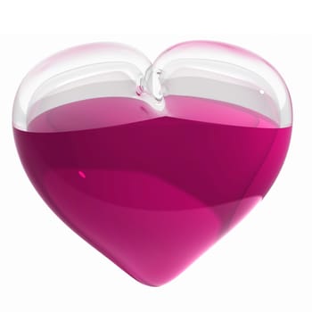 3d render of glass heart with pink liquide