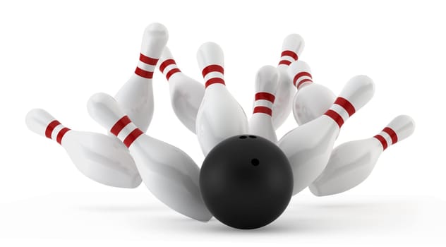 crashed bowling skittles - 3d render on white