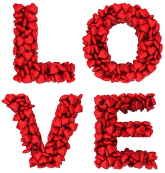 LOVE sign made of little hearts. 3d illustration on white background