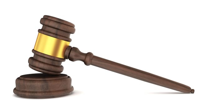 Justice hammer. 3d illustration on white background