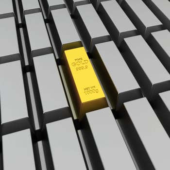 Unique gold bar. 3d illustration on white background