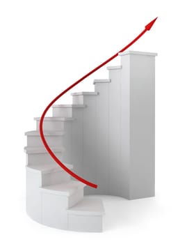 red arrow moving upstairs - 3d render on white