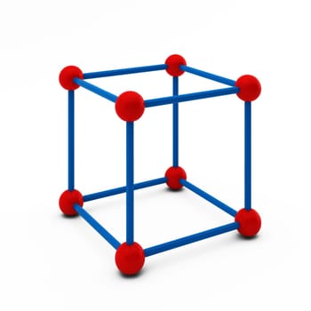 3d render of cube with balls at the corners