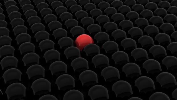 3d render of many black balls and one red