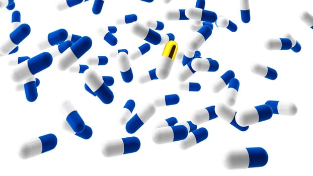 3d render of many pills with one unique on white
