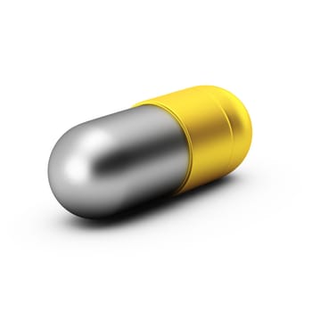 3d render of gold and silver pill on white background