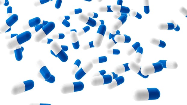 3d render of many pills on white background