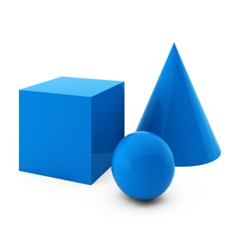 3d render of blue primitives isolated on white